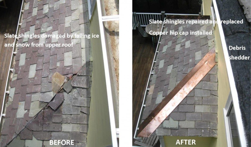 Ice rail installation on residential roof to prevent snow buildup and ice damage.